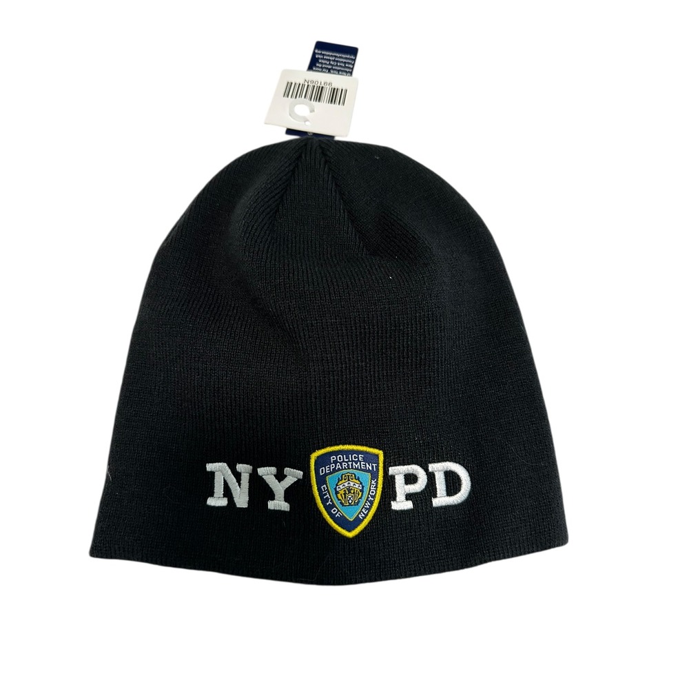 NYPD Black Knit Beanie Hat New York‎ Police Department Embroidered Logo NWT